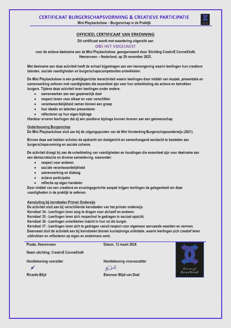 Certificaat OBS het Vogelnest